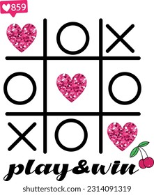 diseño de camiseta tic-tac-toe con corazón y eslogan. Lema de motivación para las niñas, para ropa, pancarta, niñas, mujeres, niños. texto escrito a mano 