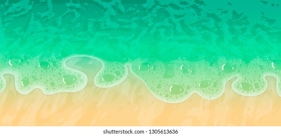 Tidal bore. Sea wave with foam on the beach sand. Advertising, banner, packaging. Space for design.