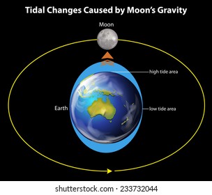 Tidal changes caused by the moon's gravity on a black background