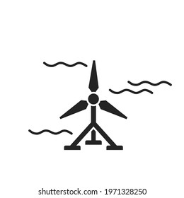 Tidal Energy Icon. Water Turbine. Eco Friendly, Alternative, Sustainable And Renewable Energy Symbol. Isolated Vector Image