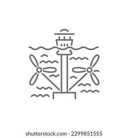 Gezeitenassoziiertes Vektorlinesymbol. Wasserkraft Vektorgrafik, einzelne auf weißem Hintergrund. Bearbeitbarer Hub