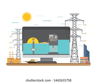 tidal energy in screen monitor with transmission line in simple graphic