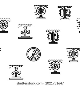 Tidal Power Plant Vector Seamless Pattern Thin Line Illustration