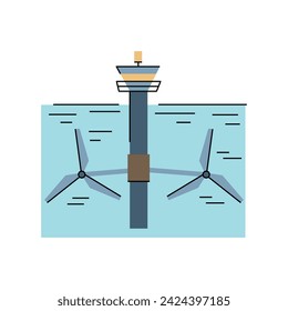 Tidal power station color line icon. Alternative energy source. Vector isolated element. Editable stroke.