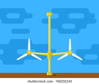 Tidal power station. Flat style cartoon tidal tower station. Innovation clean power source. Renewable energy concept. Vector illustration.