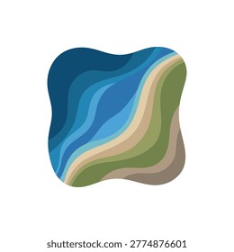 Tidal surge buffer showing stacked oceanic blue tones protected by a sweeping land defense.