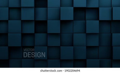 Tidewater green cubes abstract background. Random mosaic shapes. Vector architectural illustration. Geometric backdrop. Futuristic interior concept. Square tiles. Business or corporate design element