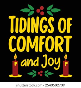 Tidings of Comfort and Joy – Festive Christmas Typography Design with Holly and Candle Elements