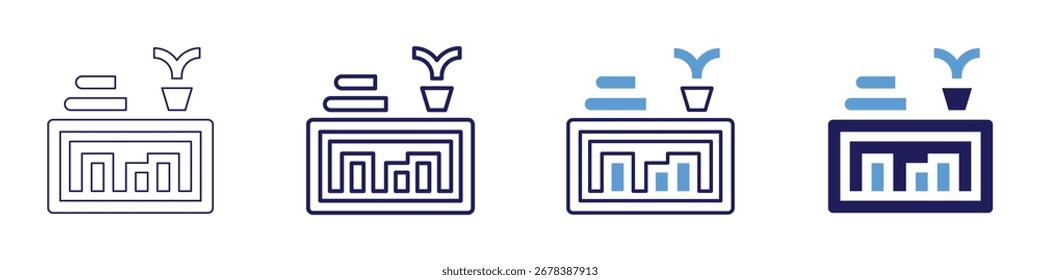 Icono ordenado en 4 estilos diferentes. Línea delgada, línea, línea en negrita, duotono. Estilo duotono. Trazo editable.