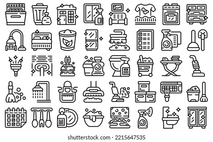 Tidy Up Icons Set Outline Vector. Furniture Room. Clean Dirty