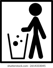 Tidy man in black frame symbol, don't trash icon, keep clean, throw away careful and simple flat symbol for website, mobile, logo, app, UI. Perfect for go green campaign.