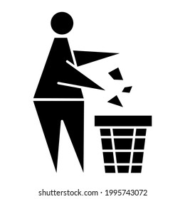 Tidy Man Or Do Not Litter Symbol. Keeping The Clean. Glyph Icon. Pitch In Put Trash In Its Place. Keep Clean And Dispose Of Carefully And Thoughtfully. Vector