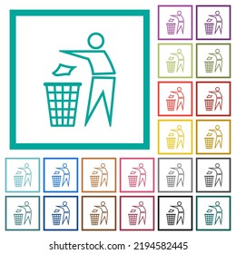 Tidy man outline flat color icons with quadrant frames on white background