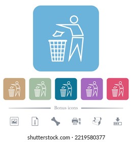 Tidy man outline white flat icons on color rounded square backgrounds. 6 bonus icons included