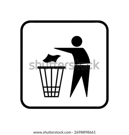 tidy man packaging symbol, do not litter mark, black sign, vector icon