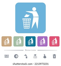 Tidy man solid white flat icons on color rounded square backgrounds. 6 bonus icons included