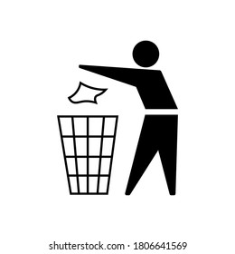 Tidy man symbol, do not litter icon, keep clean, dispose of carefully and thoughtfully symbol
