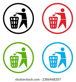 Tidy man symbol, do not litter icon, keep clean, dispose of carefully and thoughtfully symbol. Trash icon isolated on a white background. Vector illustration.