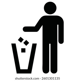 Tidy man symbol, do not litter icon, keep clean, dispose of carefully and thoughtfully symbol. Trash can icon for web, street, room, graphic design, workplace, etc.
