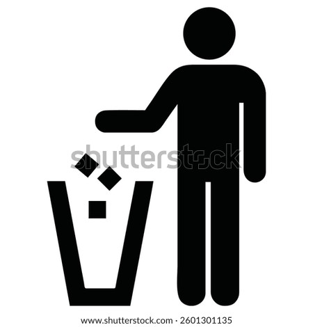 Tidy man symbol, do not litter icon, keep clean, dispose of carefully and thoughtfully symbol. Trash can icon for web, street, room, graphic design, workplace, etc.