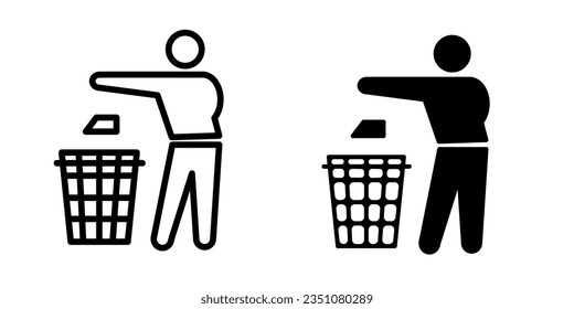 Tidy man symbol, don't trash icon, keep clean, throw away careful and serious symbol