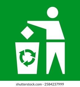 Tidy man throw garbage. Recycling sign. Trash, waste icon. Rubbish icon. Keep clean symbol. Do not litter label