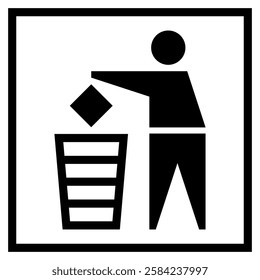 Tidy man throw garbage. Trash, waste icon. Rubbish icon. Keep clean symbol. Do not litter label.