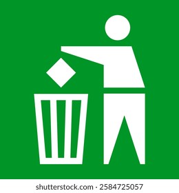 Tidy man throw garbage. Trash, waste icon. Rubbish icon. Keep clean symbol. Do not litter label.