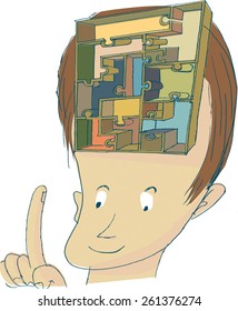 Tidy mind. A man arranges his ideas