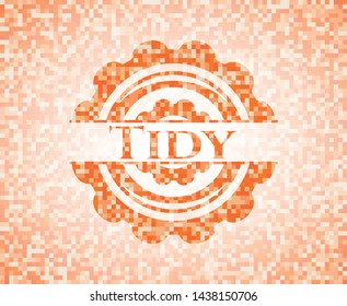 Tidy orange tile background illustration. Square geometric mosaic seamless pattern with emblem inside.