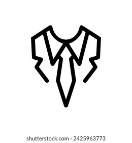 Icono de línea negra de amarre. Corbata icono plano. Diseño de estilo de ilustración vectorial. Accesorio de tela de cuello como símbolo de código de vestir. Para aplicación web móvil. Corbata roja con camisa blanca. Hombres de negocios de ropa.