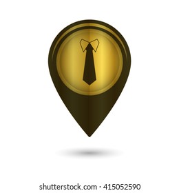 Tie - black vector icon; golden map  pointer
