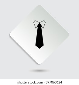 Tie - black vector icon  on a paper button