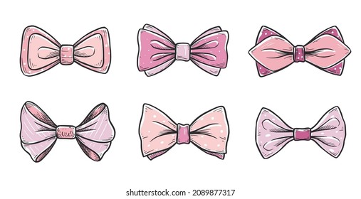 Tie bow color doodle sketch. Hand drawn sketch vintage ribbon neck bow for wedding, fashion element. Isolated vector illustration.