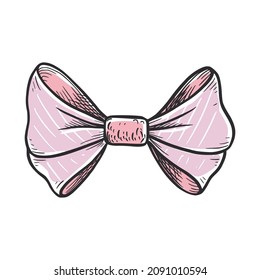 Tie bow color doodle sketch. Hand drawn sketch vintage ribbon neck bow for wedding, fashion element. Isolated vector illustration.