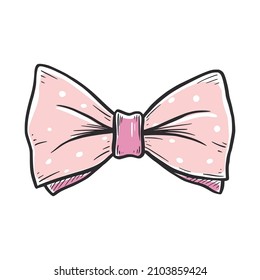 Tie bow color doodle sketch. Hand drawn sketch vintage ribbon neck bow for wedding, fashion element. Isolated vector illustration.