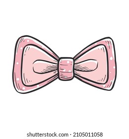 Tie bow color doodle sketch. Hand drawn sketch vintage ribbon neck bow for wedding, fashion element. Isolated vector illustration.