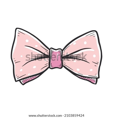 Tie bow color doodle sketch. Hand drawn sketch vintage ribbon neck bow for wedding, fashion element. Isolated vector illustration.