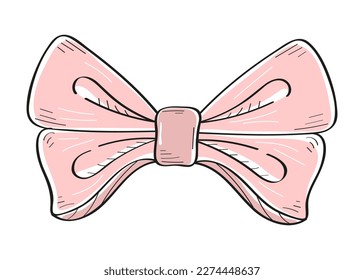 Ilustración vectorial de color de arco de unión en estilo doodle. Cinta dibujada a mano para moda, aplicación, web. El cuello de vinagre se muestra para la boda. 