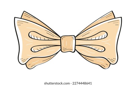 Tie bow color vector illustration in doodle style. Hand drawn ribbon for fashion, app, web. Vinage neck bow for wedding. 