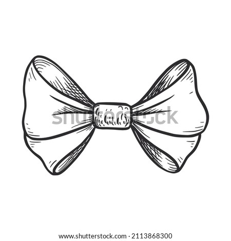 Tie bow doodle sketch. Hand drawn sketch vintage ribbon neck bow for wedding, fashion element. Isolated vector illustration.
