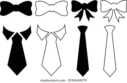 Tie And Bow  Flat And Outline Silhouette Icon Design