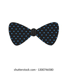 The tie bow flat style design vector illustration isolated on white background. Black tie with dotted pattern vintage men clothing accessories.