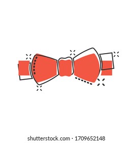 Tie bow icon in comic style. Bowtie cartoon vector illustration on white isolated background. Butterfly splash effect business concept.