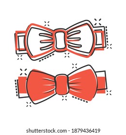 Tie bow icon in comic style. Bowtie cartoon vector illustration on white isolated background. Butterfly splash effect business concept.