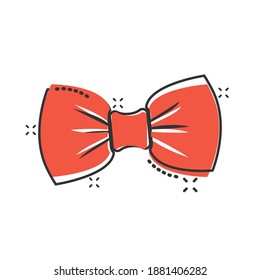 Tie bow icon in comic style. Bowtie cartoon vector illustration on white isolated background. Butterfly splash effect business concept.