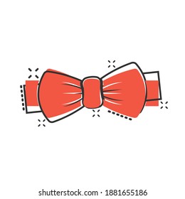 Tie bow icon in comic style. Bowtie cartoon vector illustration on white isolated background. Butterfly splash effect business concept.