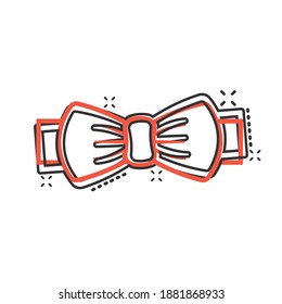 Tie bow icon in comic style. Bowtie cartoon vector illustration on white isolated background. Butterfly splash effect business concept.