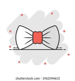 Tie bow icon in comic style. Bowtie cartoon vector illustration on white isolated background. Butterfly splash effect business concept.