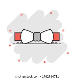 Tie bow icon in comic style. Bowtie cartoon vector illustration on white isolated background. Butterfly splash effect business concept.